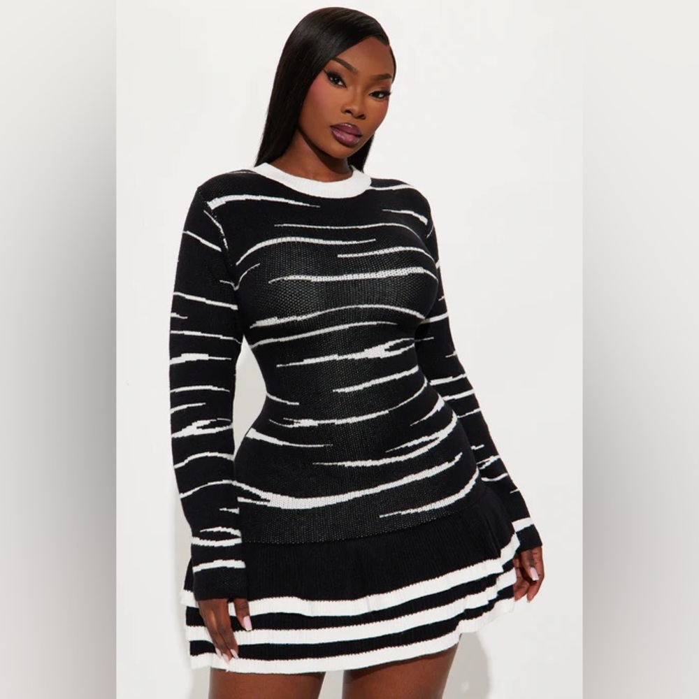 On The Prowl Animal Print Sweater Mini Dress - White/Black